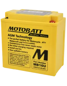 Batería Motobatt MB16U AGM QUADFLEX 12V 20Ah para motos | Iguana Custom