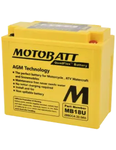 Batería Motobatt MB18U AGM QUADFLEX 12V 23.9Ah para moto