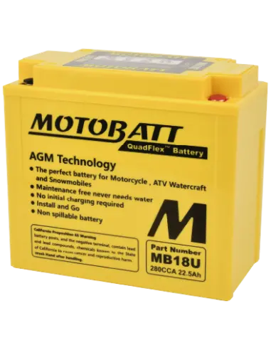 Batería Motobatt MB18U AGM QUADFLEX 12V 23.9Ah para moto
