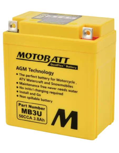 Batería Motobatt MB3U AGM QUADFLEX 12V 4Ah para motos