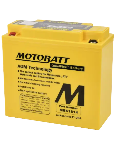 Batería Motobatt MB51814 AGM QuadFlex 12V 20Ah para motos