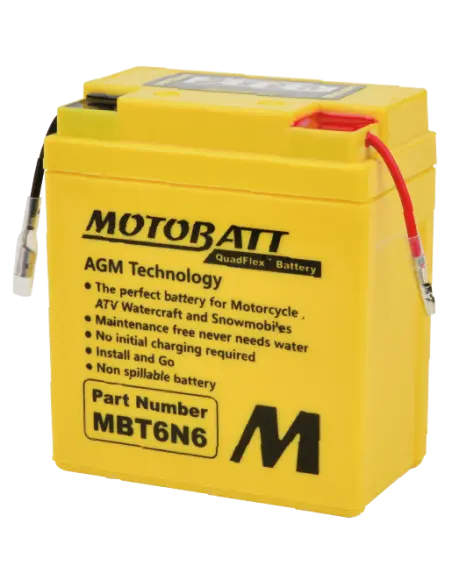 Batería Motobatt MBT6N6 AGM Quadsflex 6V 6Ah para motos