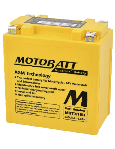 Motobatt MBTX16U AGM QUADFLEX 12V 19Ah Battery - Iguana Custom