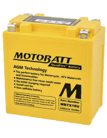 Motobatt MBTX16U AGM QUADFLEX 12V 19Ah Battery - Iguana Custom