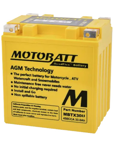 Batteria Motobatt MBTX30U AGM QUADFLEX 12V 33Ah per moto custom