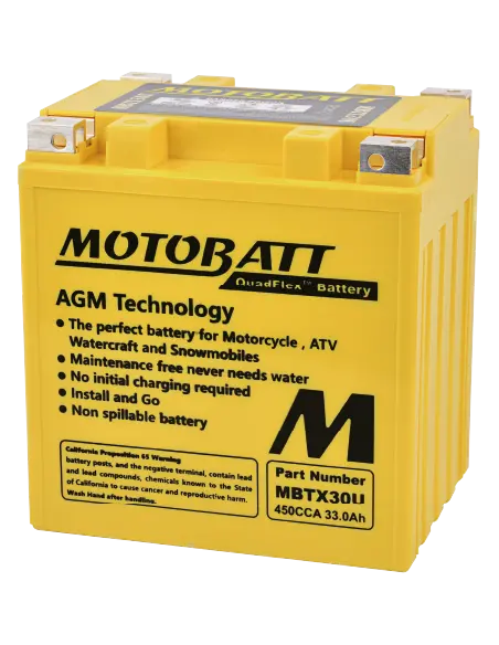 Batteria Motobatt MBTX30U AGM QUADFLEX 12V 33Ah per moto custom