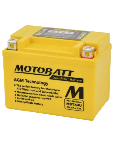 Motobatt MBTX4U AGM QUADFLEX 12V Battery - Reliable Motorbike Power