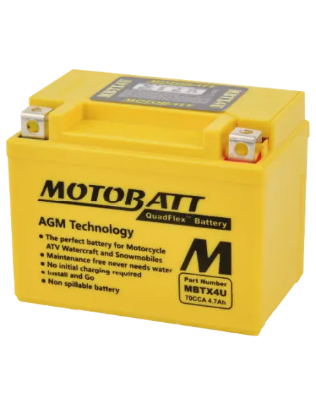 Motobatt MBTX4U AGM QUADFLEX 12V Battery - Reliable Motorbike Power