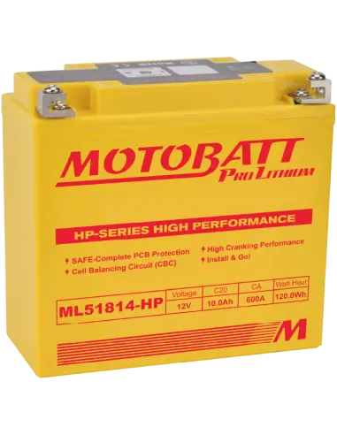 Batterie Motobatt ML51814HP Lithium HP 12V 10Ah pour motos