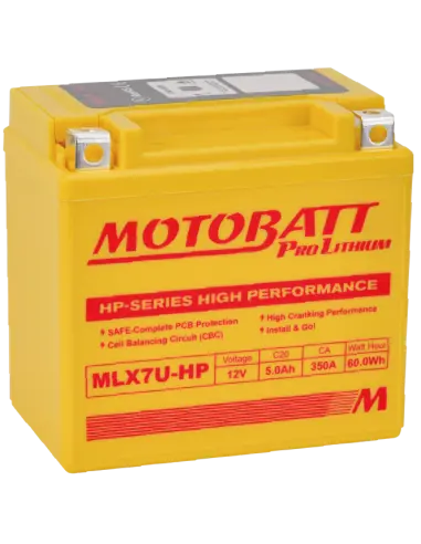 Motobatt MLX7UHP Lithium HP Battery 12V 5Ah for Motorcycles