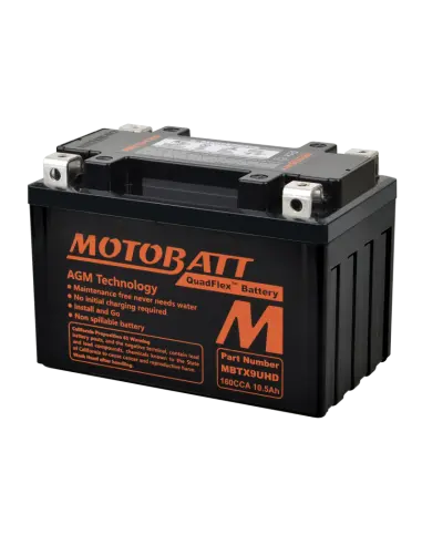 Batteria Motobatt MBTX9UHD AGM QuadFlex 12V 10.5Ah per moto