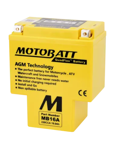 Batterie Motobatt MB16A AGM Quadaflex 12V 20Ah pour motos