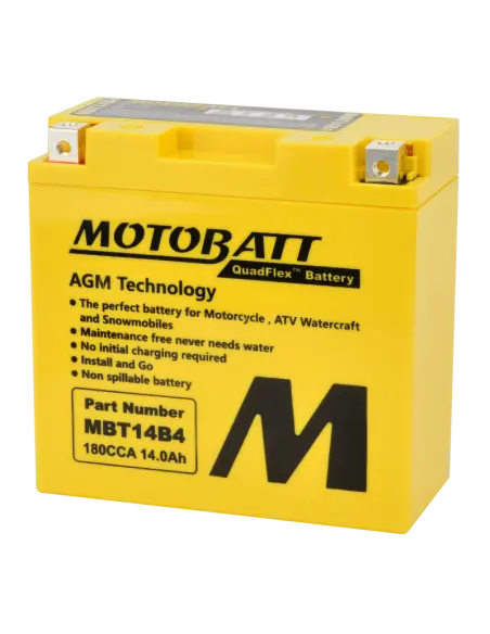 Motobatt MBT14B4 AGM QUADFLEX Battery 12V 14Ah for Motorcycles