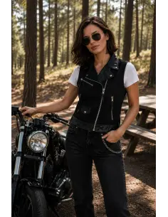 WOMEN'S VEST DENIM AND LEATHER 2