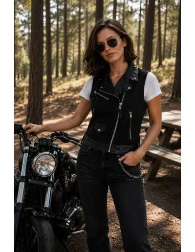 Acquista Gilet Femminile Incrociato in Jeans e Pelle a prezzo scontato