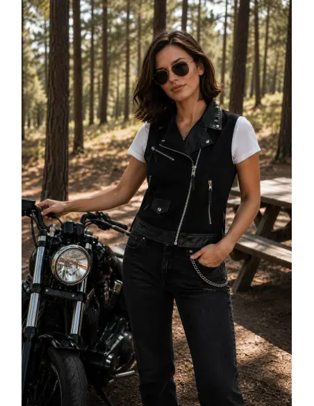 Acquista Gilet Femminile Incrociato in Jeans e Pelle a prezzo scontato