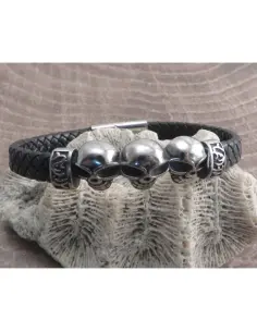 Pulseira Amigaz Couro 3 Caveiras 8 Polegadas 2