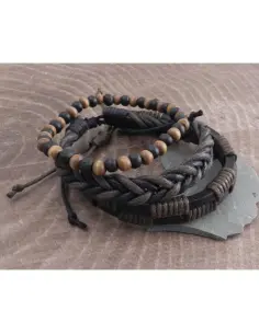 Pack 3 Bracciali Amigaz Marroni in Corda e Legno