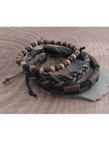Pack 3 Pulseras Amigaz Marrón de Cuerda y Madera