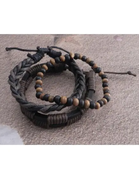 Amigaz 3-Pack Brown Rope and Wooden Bead Bracelets