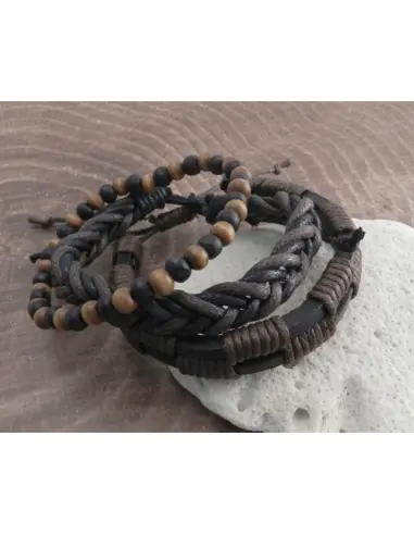 Pack 3 Bracelets Amigaz Marron en Corde et Bois