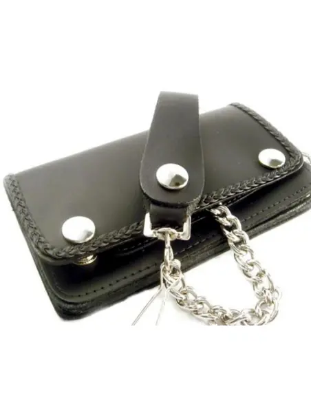 Amigaz Black Leather Biker Wallet with Chain