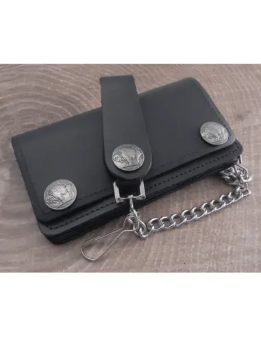 Amigaz Black Leather Biker Wallet with Chain