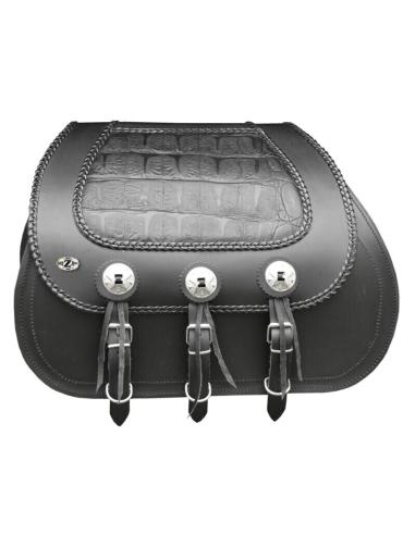 RIGID LEATHER SADDLEBAG 30 LITERS "JABATO" BLACK LIZARD