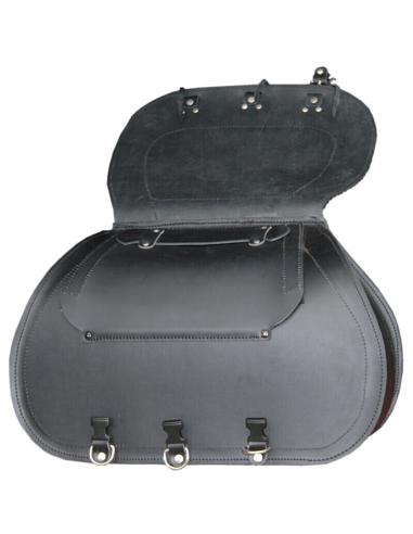 RIGID LEATHER SADDLEBAG 30 LITERS "JABATO" BLACK LIZARD