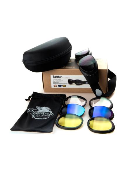 ICC BOMBER GLASSES WITH 4 INTERCHANGEABLE LENSES AND ADJUSTABLE RUBBER