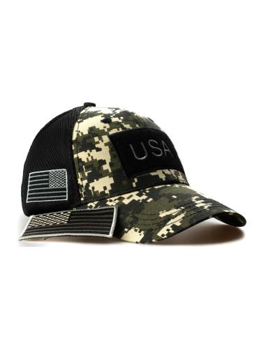 CASQUETTE TRUCKER TACTIQUE CAMO USA NOIR/VERT