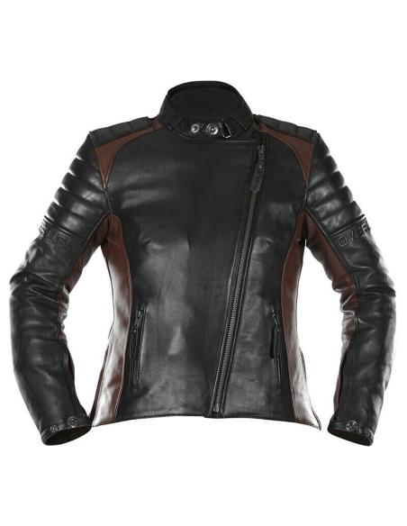 Acquista Giacca da Donna in Pelle Marrone e Nera Overlap Tina Lady a Prezzo Scontato