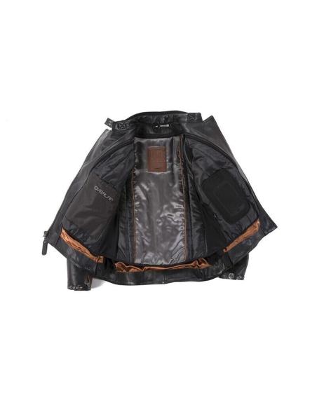 JAQUETA DE COURO PRETO E MARROM FEMININO OVERLAP BANHEIRA SENHORA