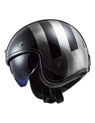 CASQUE JET AVEC LS2 OF601 BOB LINES BLACK JEANS ÉCRAN INTÉRIEUR
