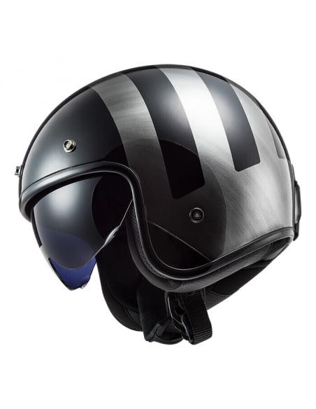 CASQUE JET AVEC LS2 OF601 BOB LINES BLACK JEANS ÉCRAN INTÉRIEUR