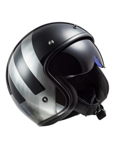 Comprar Casco Jet Con Pantalla Interior Ls2 Of601 Bob Lines Black Jeans a precio de oferta