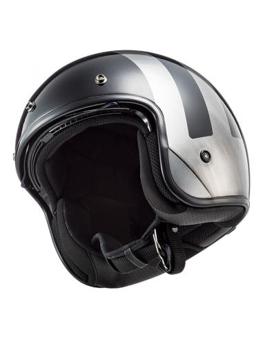 CASQUE JET AVEC LS2 OF601 BOB LINES BLACK JEANS ÉCRAN INTÉRIEUR