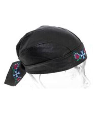 Leather Bandana Mod. Roses And Cross Embroidery | Sale Price