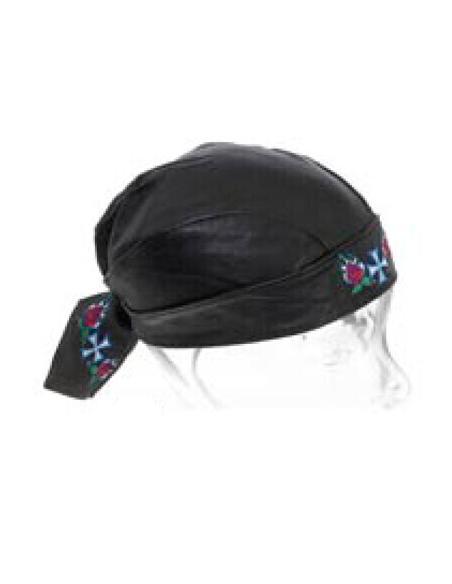 Leather Bandana Mod. Roses And Cross Embroidery | Sale Price