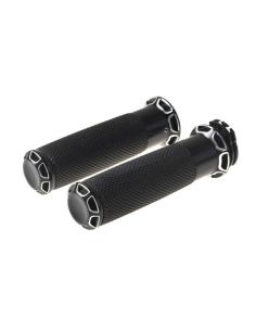 PUNHOS DE ALUMÍNIO DE CONTRASTE PRETO PARA HARLEY