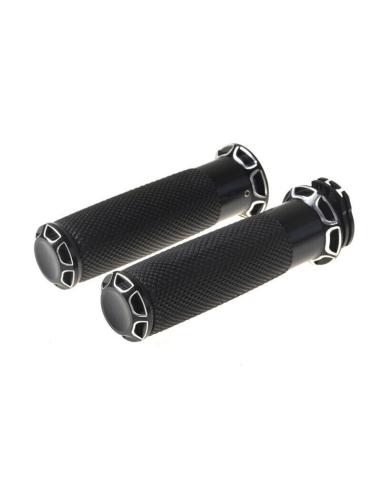 PUNHOS DE ALUMÍNIO DE CONTRASTE PRETO PARA HARLEY