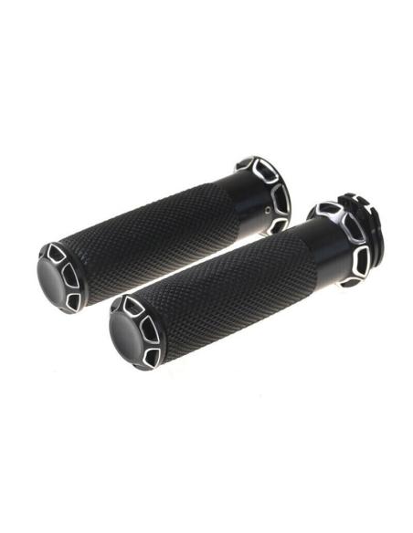 PUNHOS DE ALUMÍNIO DE CONTRASTE PRETO PARA HARLEY