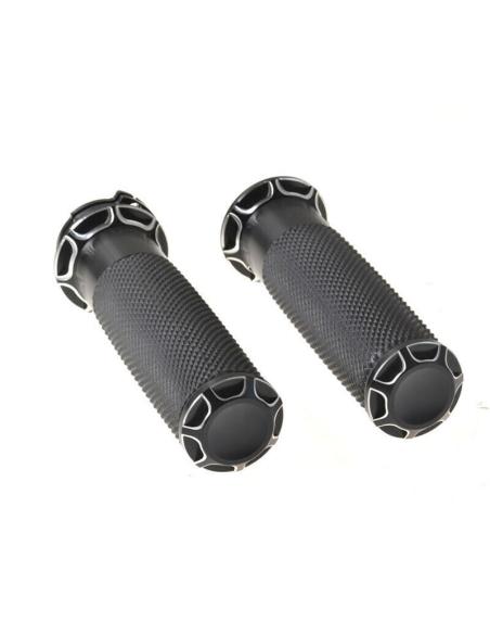 MENOTTES EN ALUMINIUM À CONTRASTE NOIR BISEAUTÉ POUR HARLEY