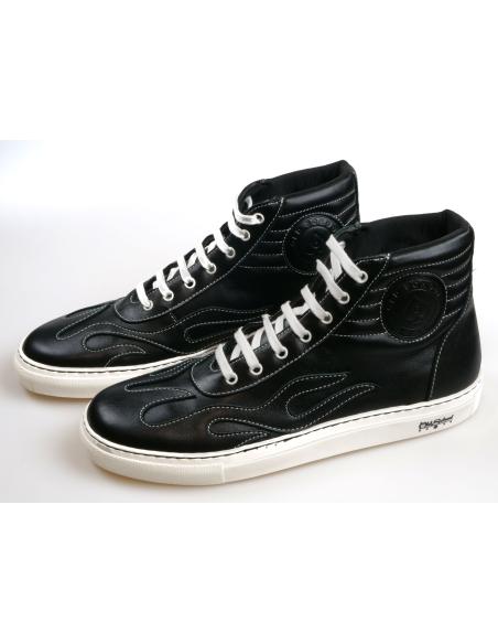 HIGH SNEAKERS OLD SCHOOL BLACK FLAMES - MADE IN SPAIN