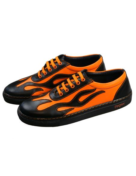 Old School Sapatos Chamas Preto E Laranja - Feito Na Espanha
