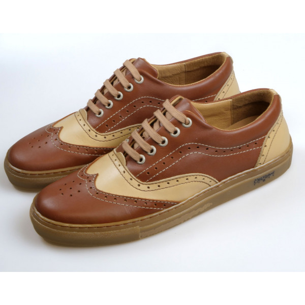 OLD SCHOOL GANGSTER BROWN CREAM SHOES - MADE IN SPAIN