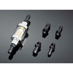 FILTRO DE GASOLINA TRANSPARENTE Y CROMO CON ADAPTADORES 2