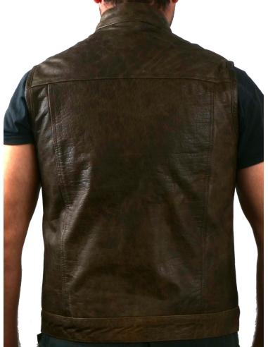 Aged Brown Fur Vest With Mao Neck