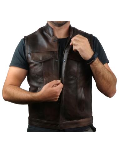 PREMIER GILET EN CUIR DE CHOCOLAT BRUN SOA