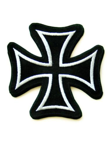 PATCH CROIX DE MALTE BRODÉ SUR SUPPORT CUIR NOIR - 9X9